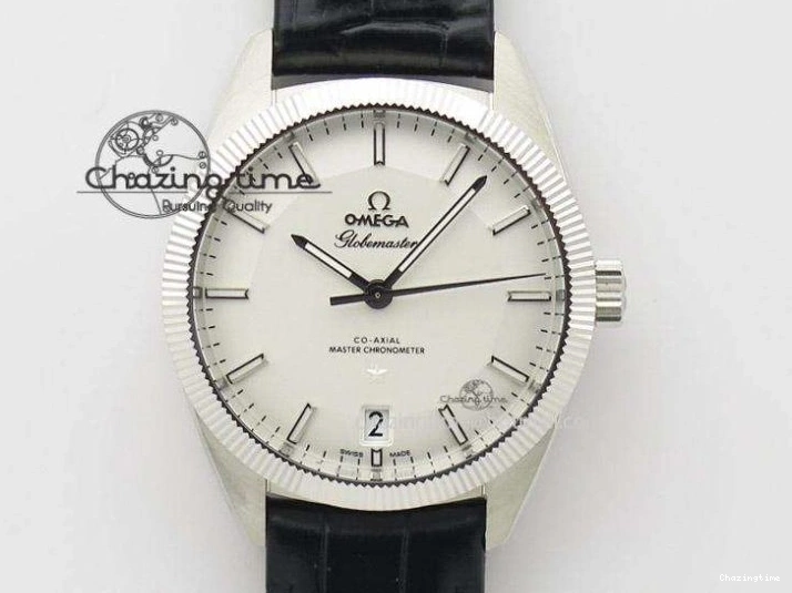 0721 Globemaster Master Chronometer SS V6F Best Edition White Dial On Black Leather Strap A FastDry 8269